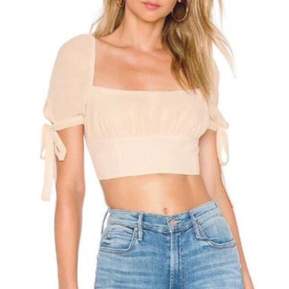 REVOLVE Privacy Please Light Pink/Cream Mona Crop Top - Size S
